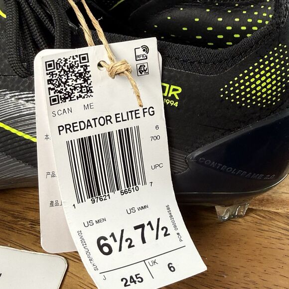 Mens 6.5/Womens 7.5-Adidas Predator Elite FG Soccer Cleats Black Volt JI1085 main image 10